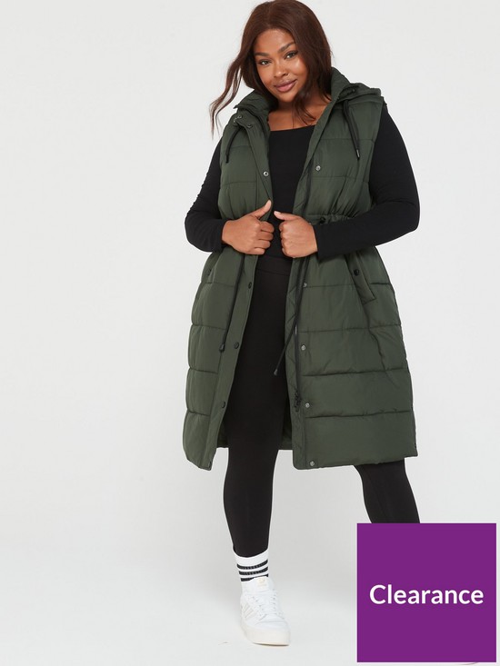 front image of v-by-very-curve-longline-hooded-puffer-giletnbsp--khaki