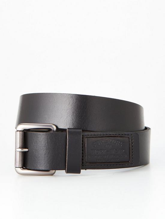 front image of superdry-badgeman-leather-belt-black