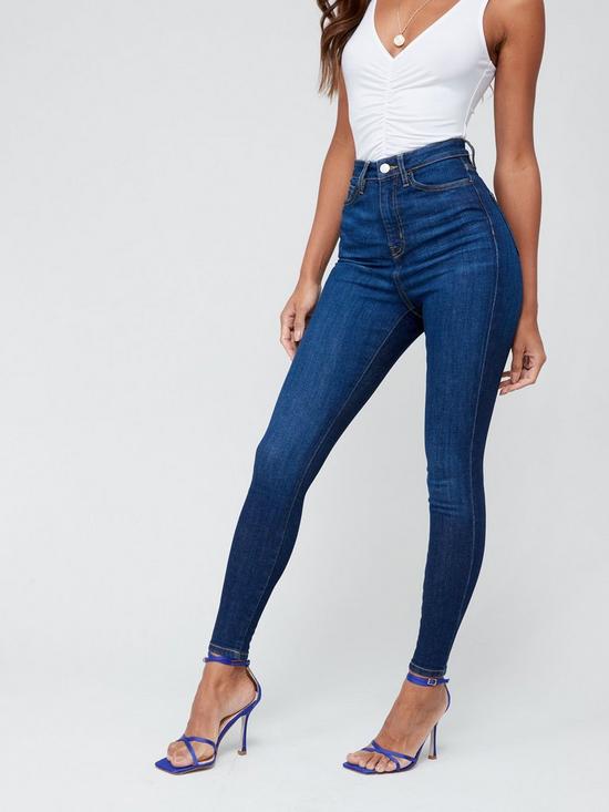 front image of v-by-very-super-high-waist-authentic-skinny-jean-dark-wash-blue