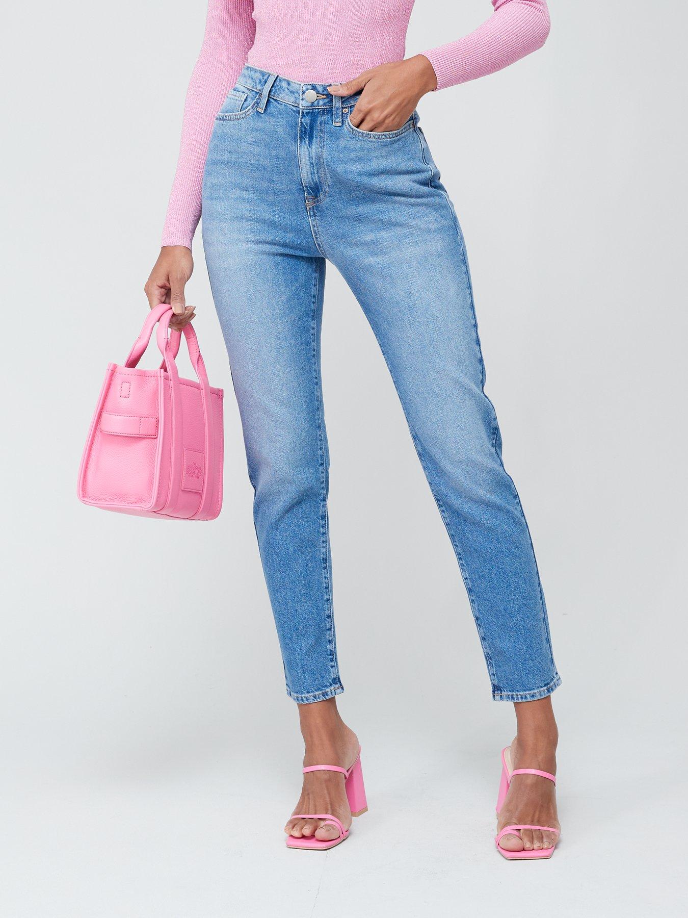 Topshop Petite straight jeans with raw hem in washed black