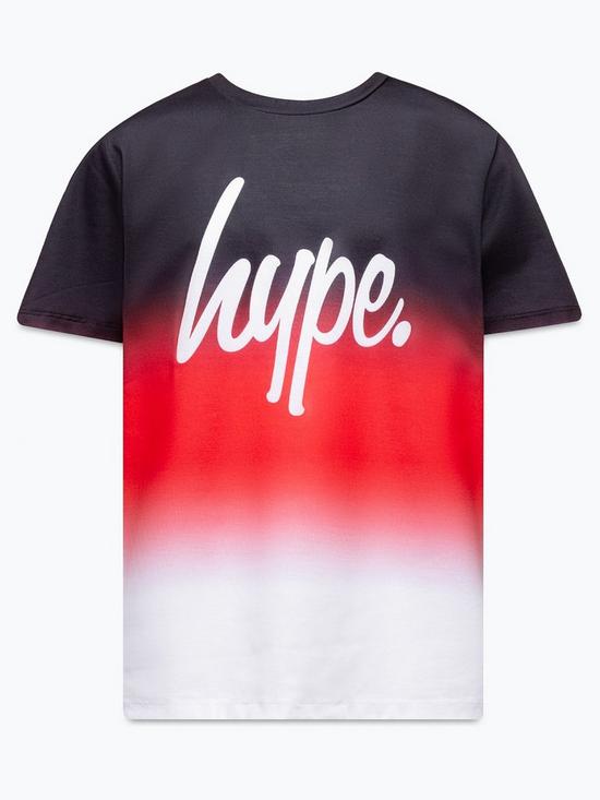front image of hype-boys-black-red-fade-script-t-shirt