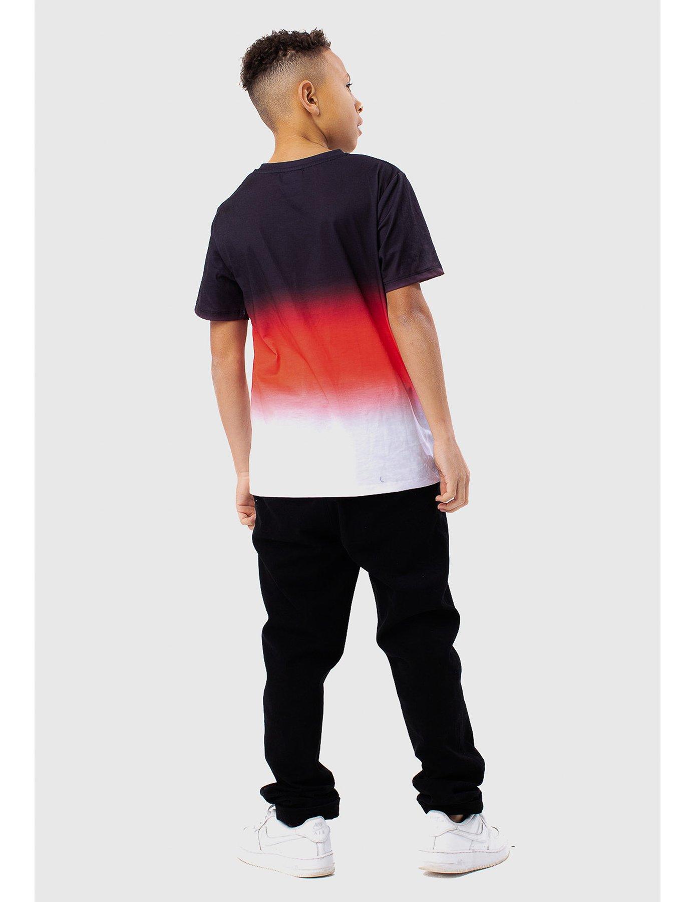  image of hype-boys-black-red-fade-script-t-shirt