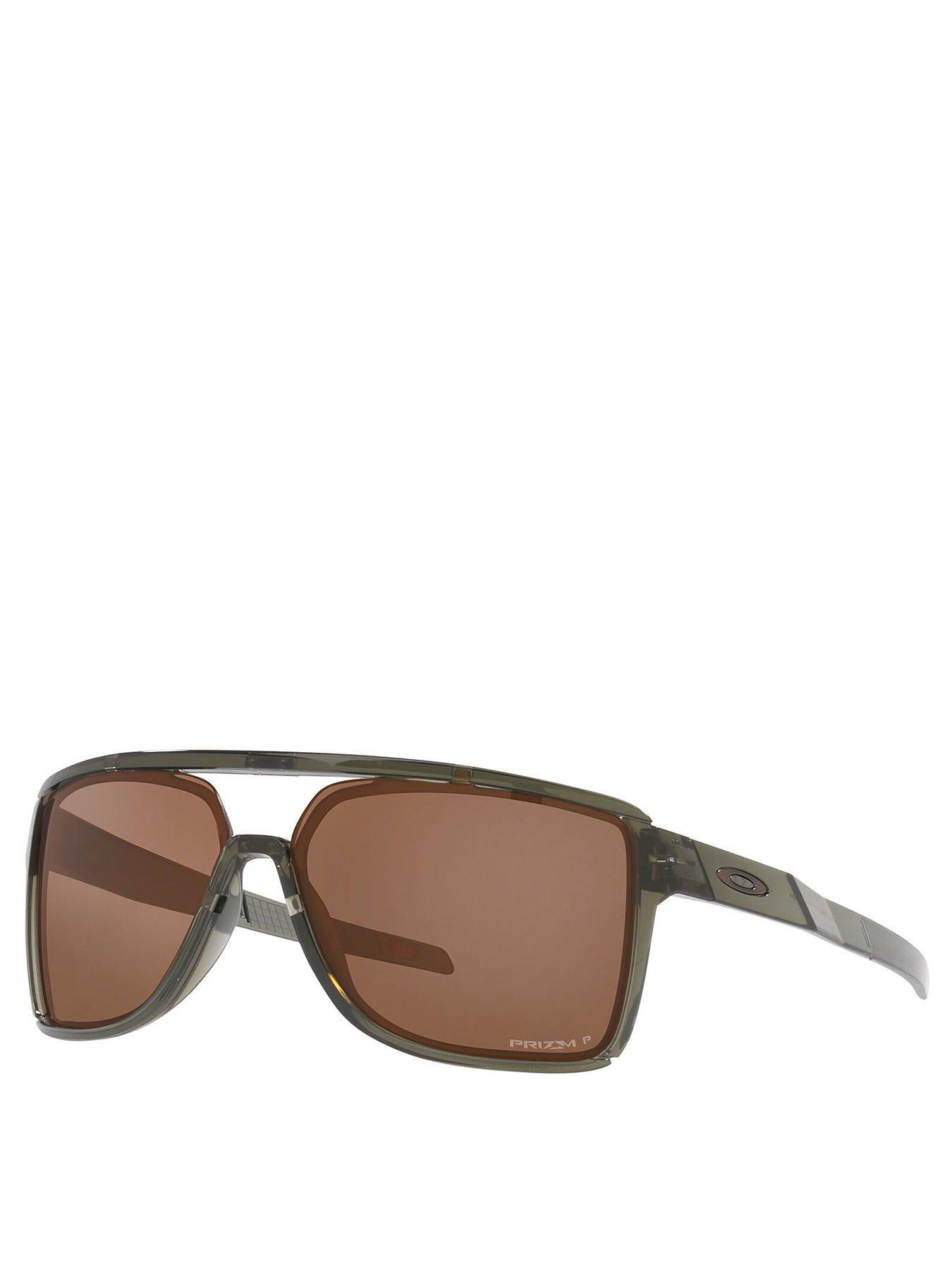 front image of oakley-castel-prizm-tungsten-polarized-aviator-sunglasses-green