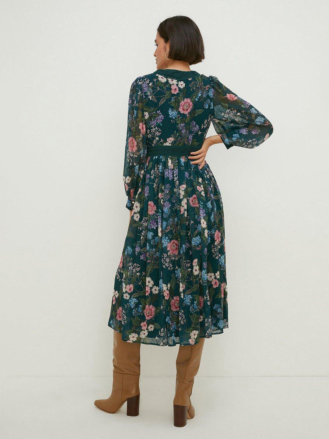Chiffon Lace V Neck Midi Dress Green