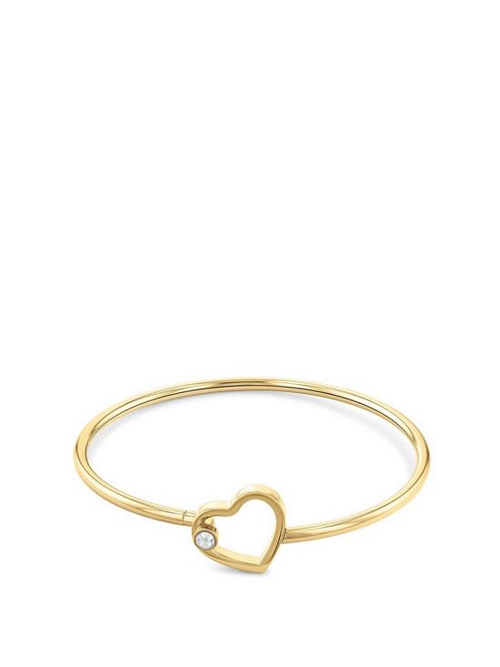 front image of tommy-hilfiger-womens-gold-crystal-heart-bangle