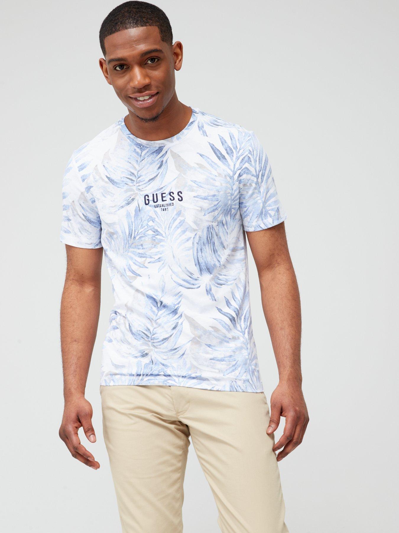 Guess All Over Floral Print T shirt Blue littlewoods