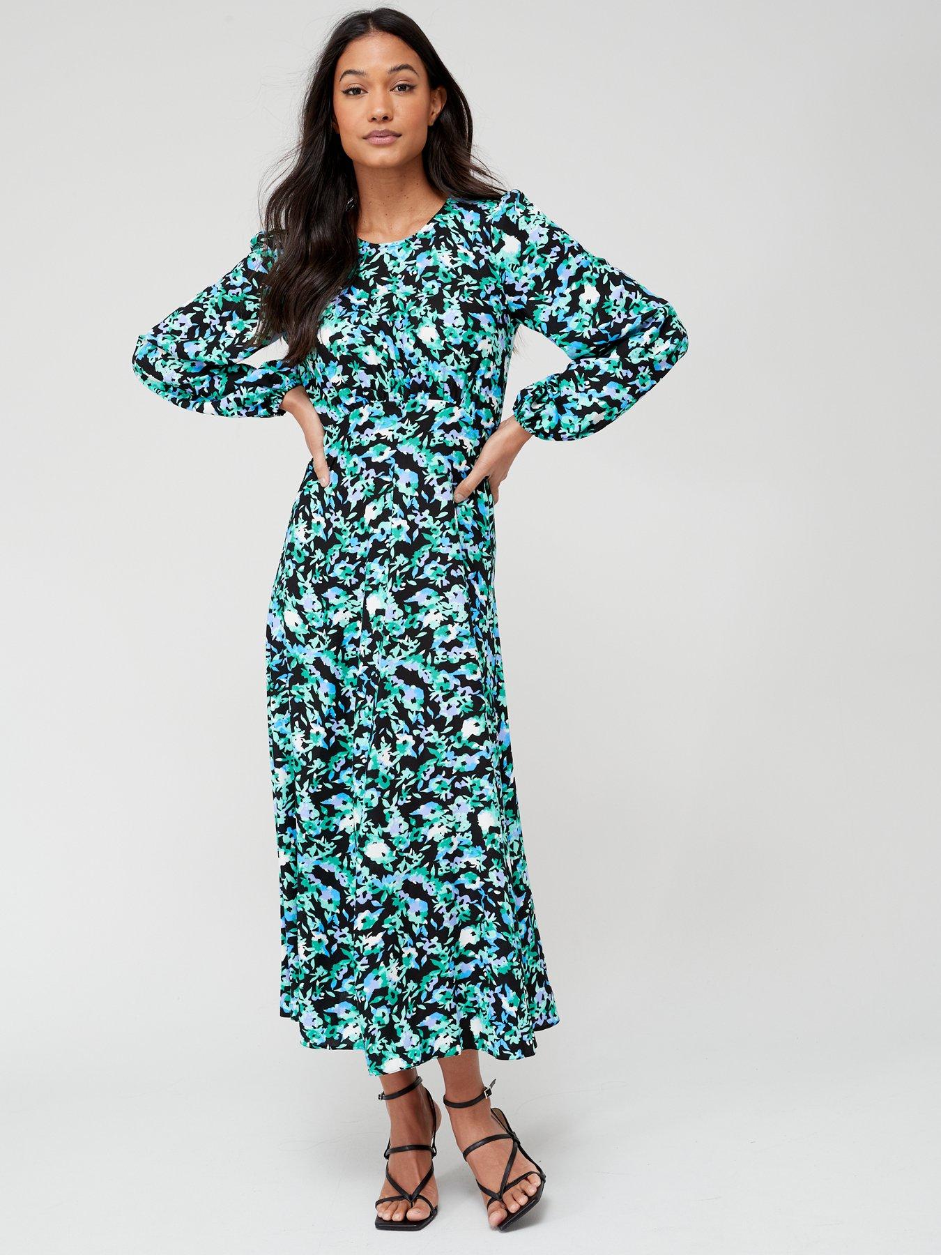 Long Sleeve Floral Midi Dress Multi