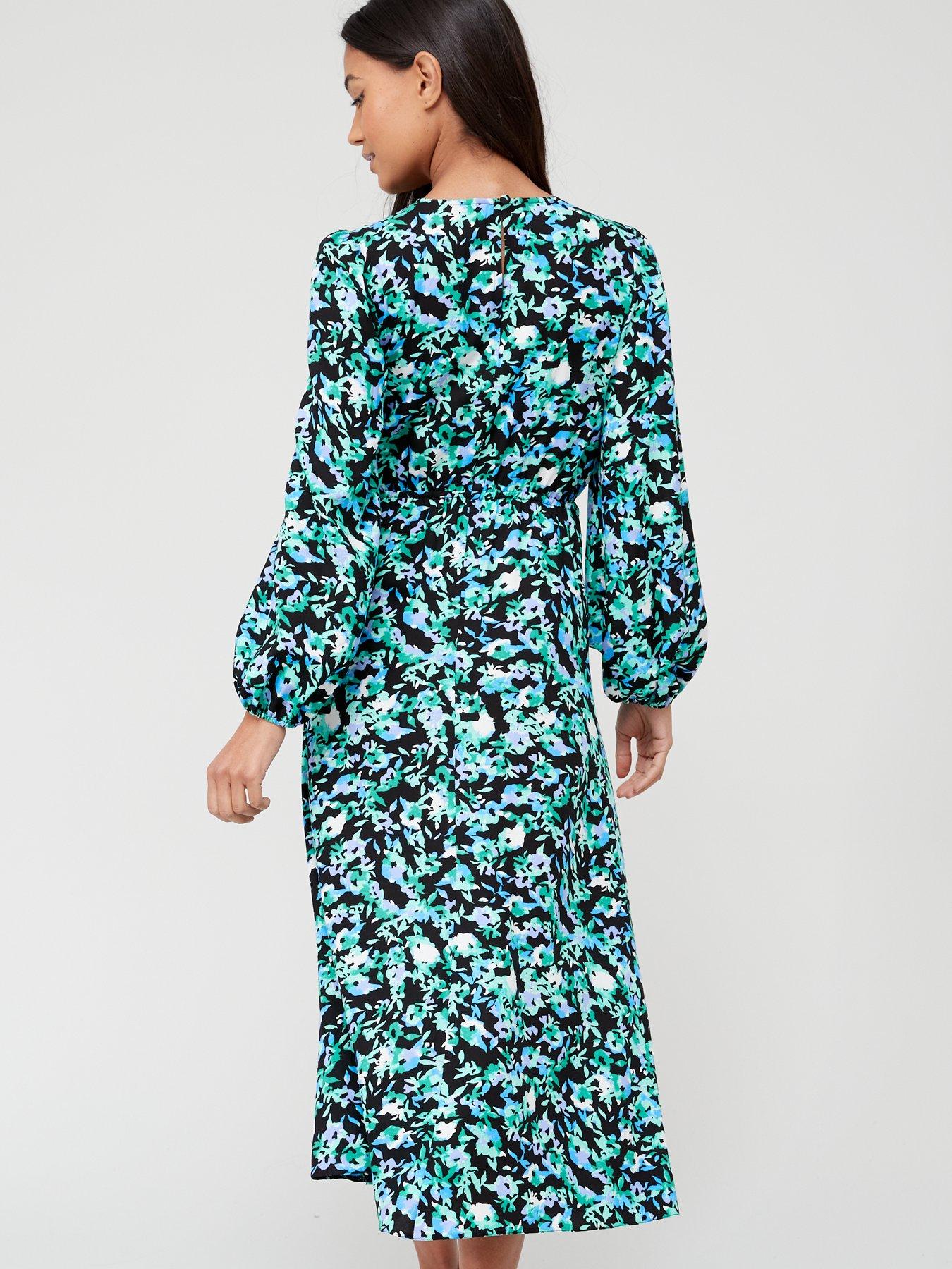 Long Sleeve Floral Midi Dress Multi