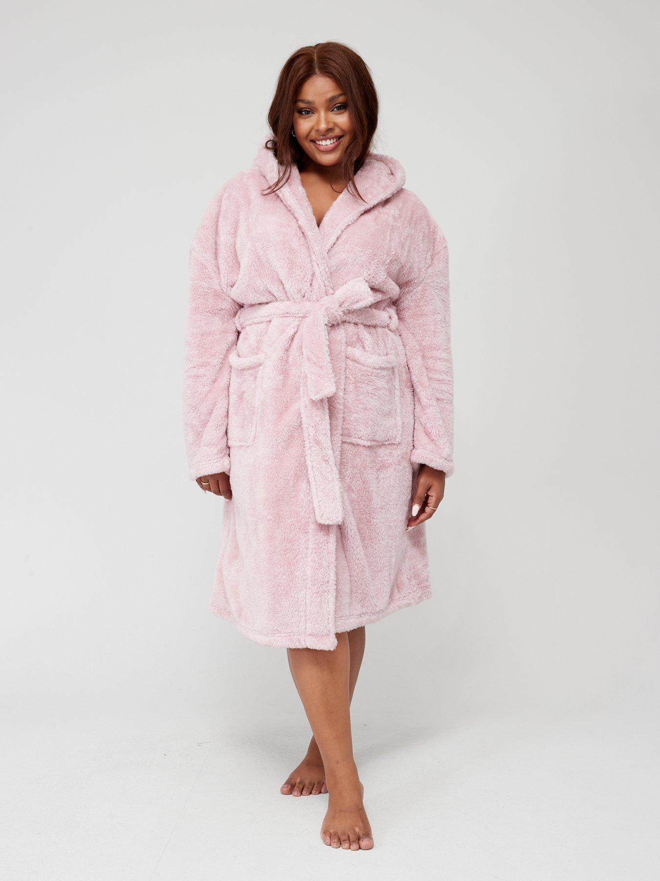 V by Very Curve Hooded Robe Dressing Gown Pink