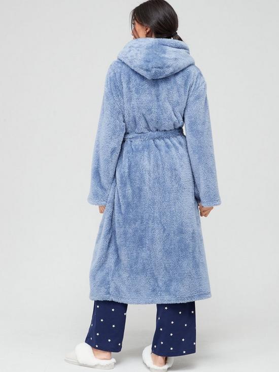 stillFront image of v-by-very-longline-hooded-softnbspdressing-gown-blue
