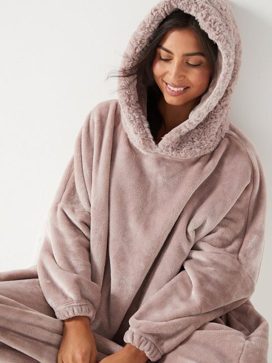 front image of v-by-very-oversized-robe-hoodie-with-teddy-hood-mink