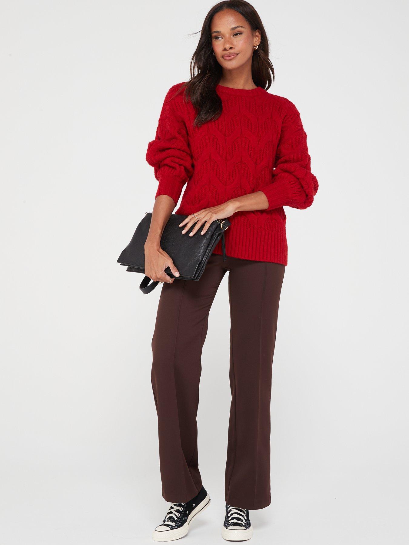 Dark red sweater on sale outfit