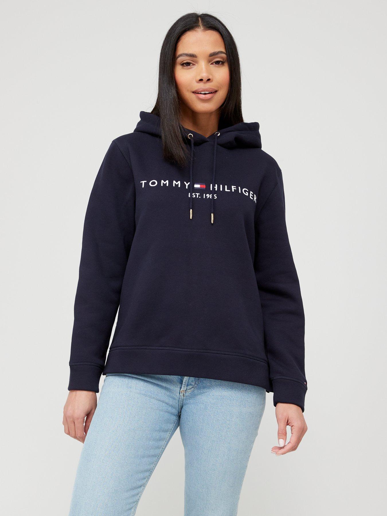 Image 1 of 5 of Tommy Hilfiger Womens Regular Fit Logo Embroidery Hoodie - Dark Blue