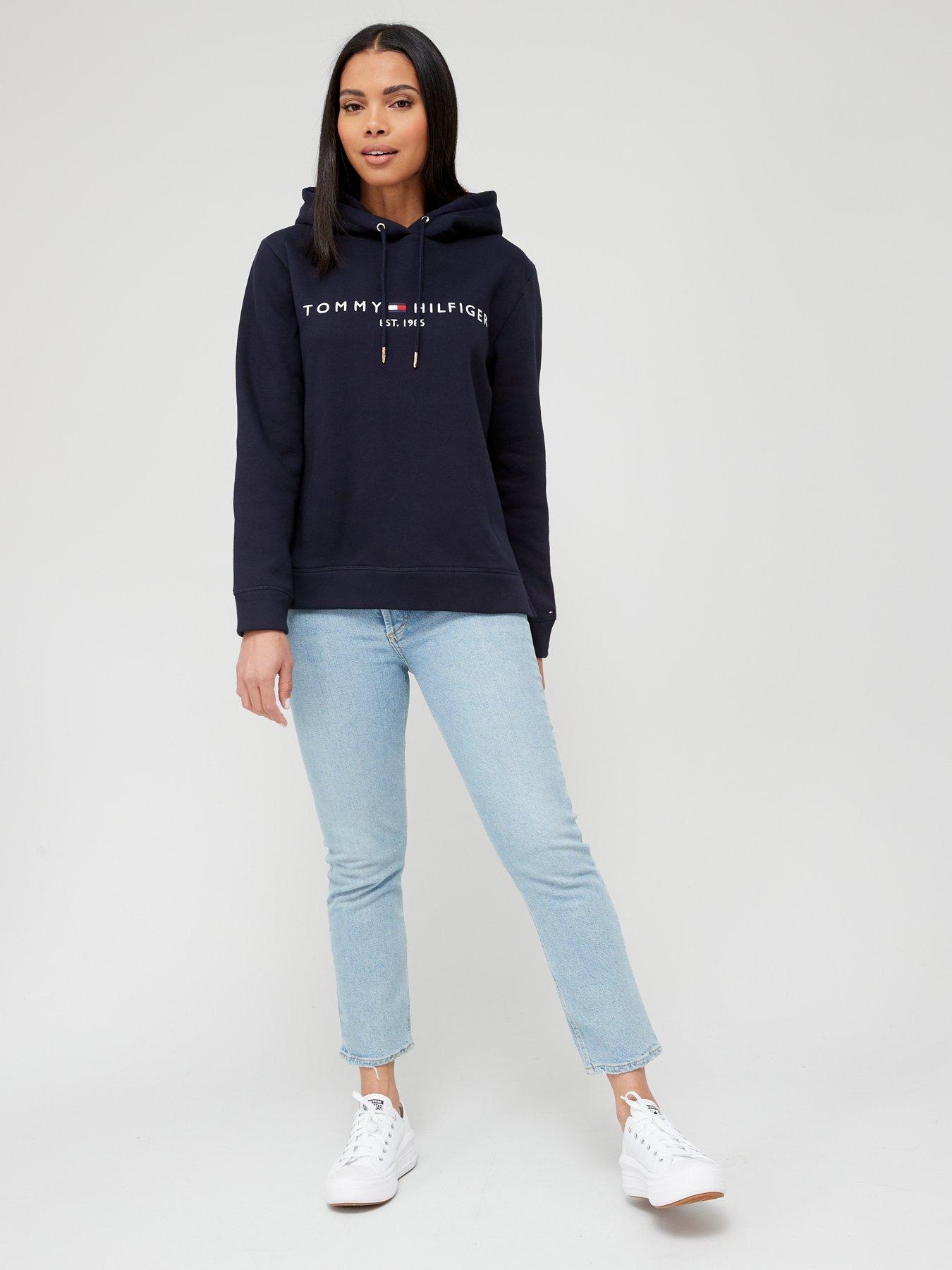 Image 3 of 5 of Tommy Hilfiger Womens Regular Fit Logo Embroidery Hoodie - Dark Blue