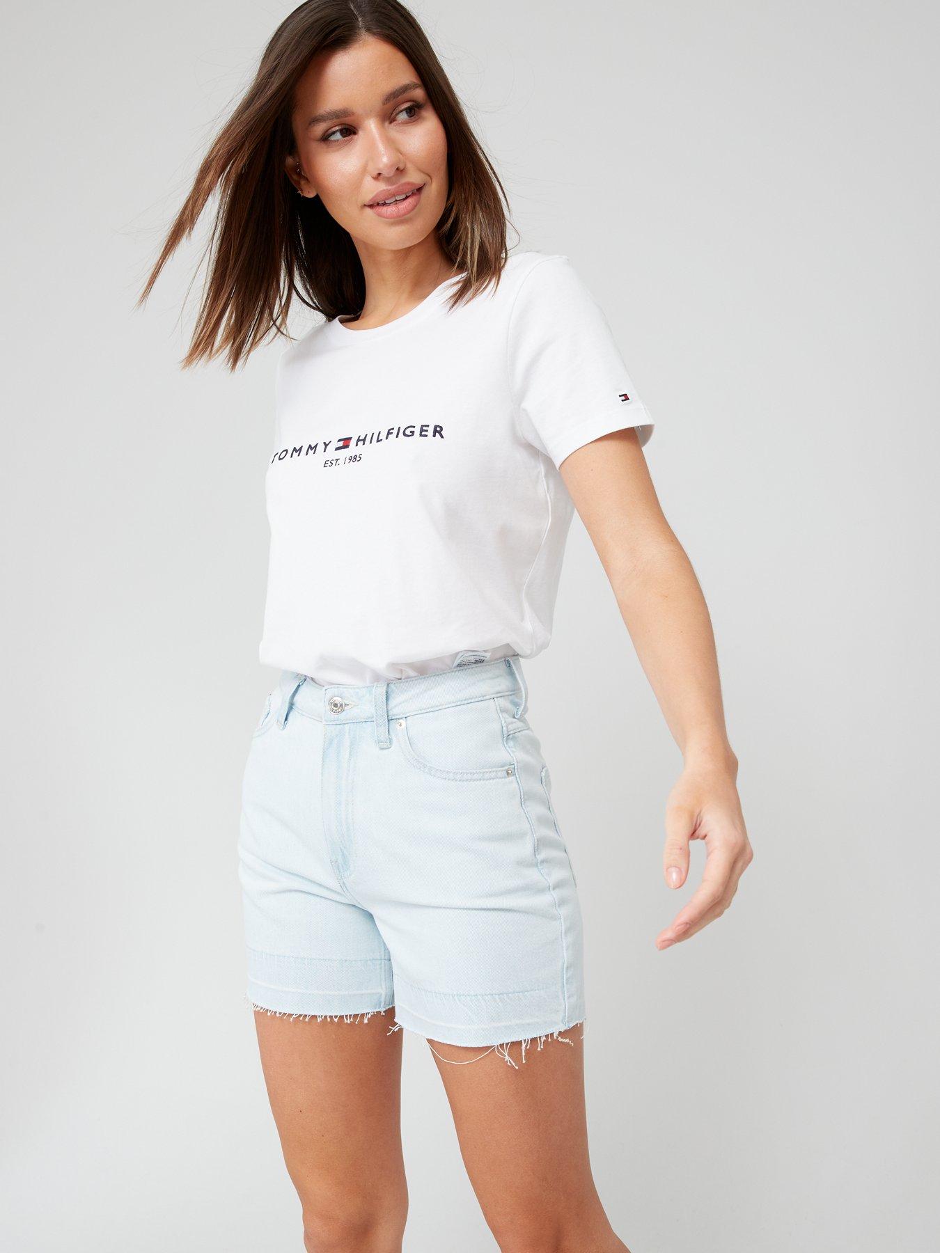 Image 1 of 6 of Tommy Hilfiger Womens Logo Crew Neck T-Shirt - White