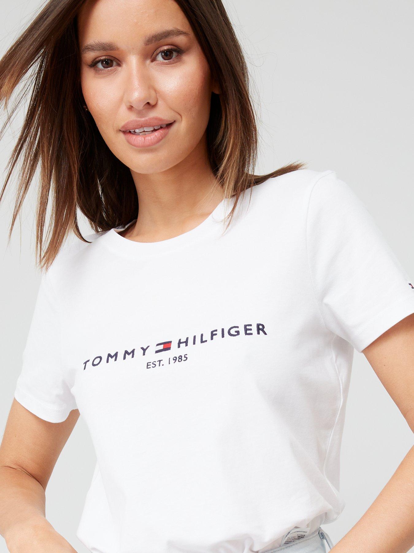 Image 4 of 6 of Tommy Hilfiger Womens Logo Crew Neck T-Shirt - White