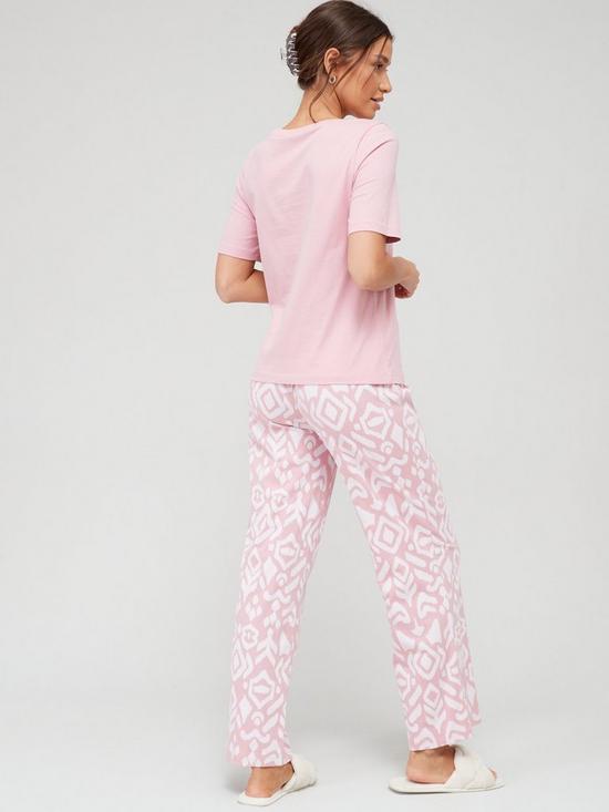 stillFront image of everyday-short-sleeve-wide-leg-print-pyjamanbspset--nbsppinknbsp
