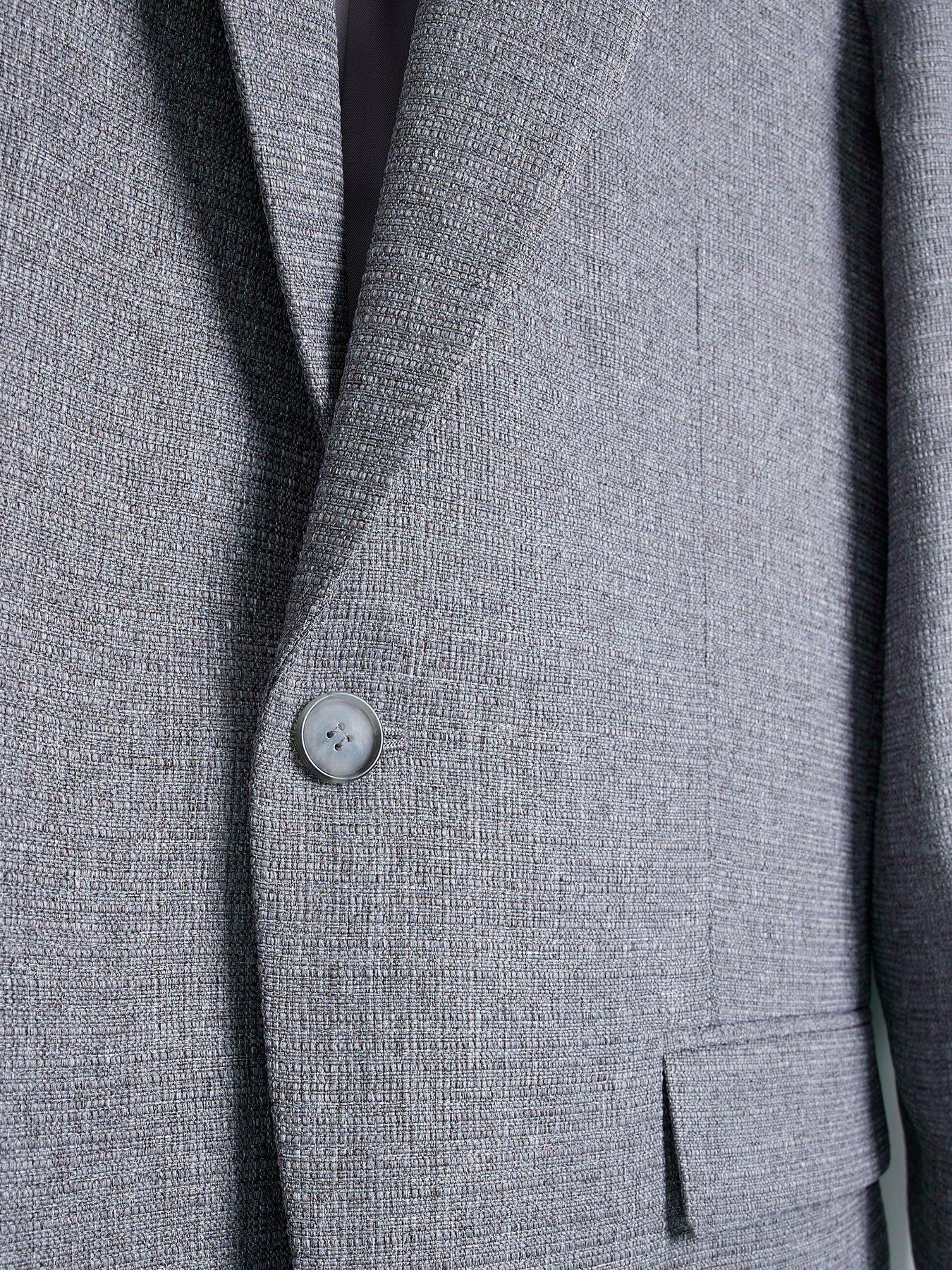  image of river-island-single-breasted-texture-crinkle-suit-jacketnbsp-grey