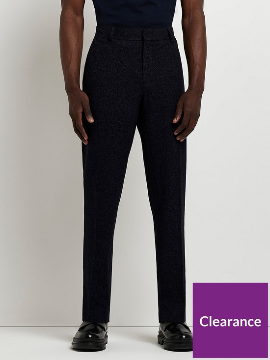 front image of river-island-speckled-slim-suit-trouser-navy