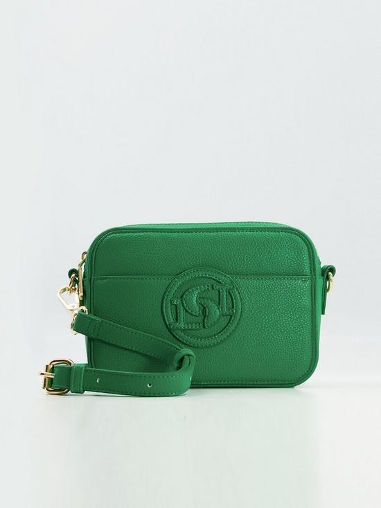 front image of dune-london-dali-small-logo-cross-body-green-synthetic