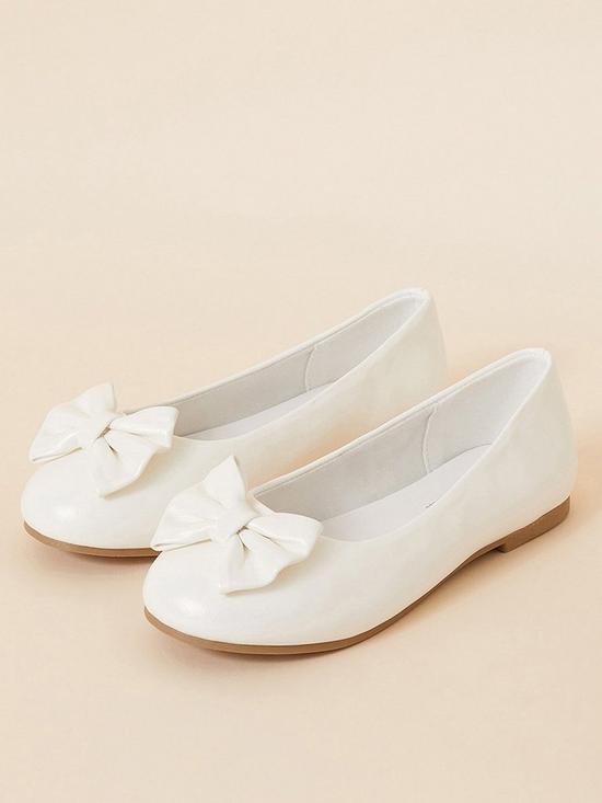 front image of accessorize-girls-bow-ballerina-shoes-ivory