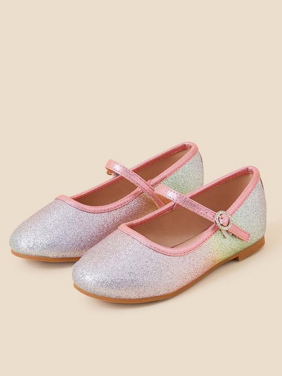 front image of accessorize-girls-ombre-rainbow-ballerina-shoes-multi
