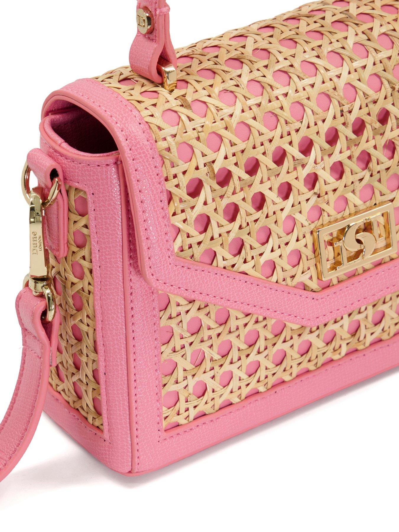 outfit image of dune-london-dinkydreamland-small-rattan-top-handle-tote-pink-synthetic