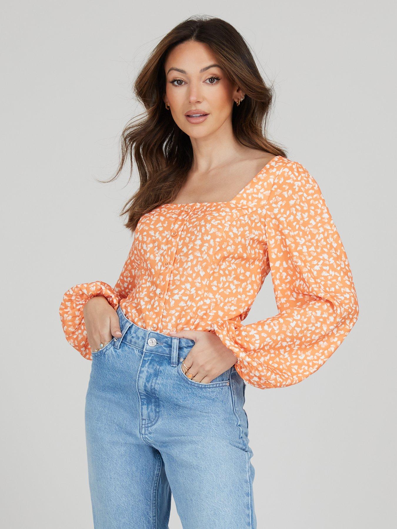 M&Co Orange Floral 3/4 Sleeve Blouse