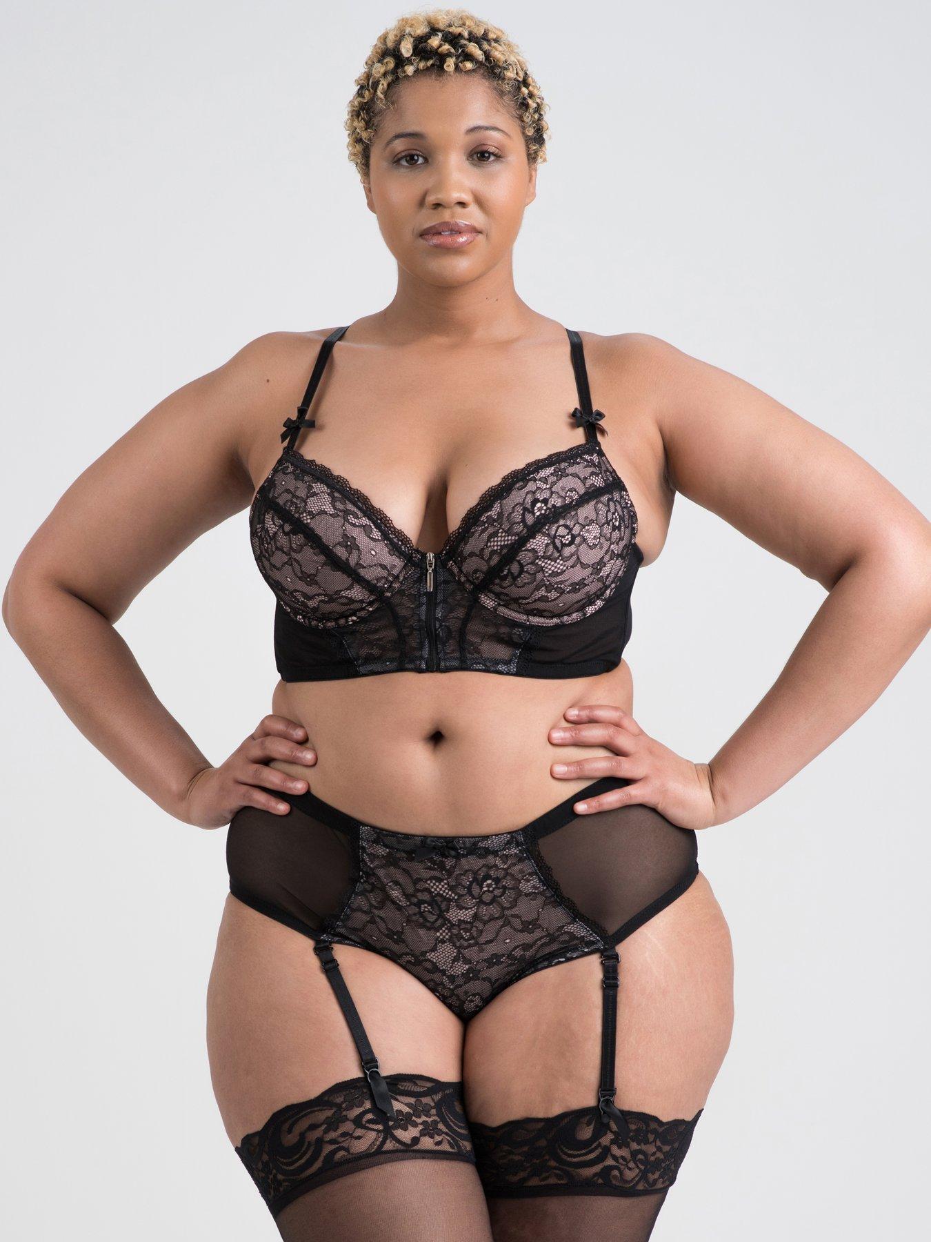 Lovehoney Plus Size Entice Me Black Crotchless Bra Set - Black