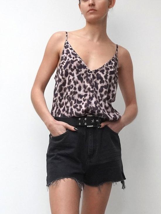 front image of religion-animal-printed-cami-top-black