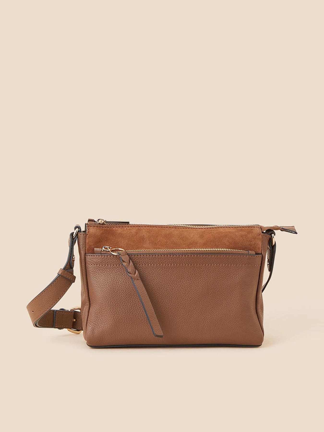 Accessorize Leather Double Zip Crossbody Bag