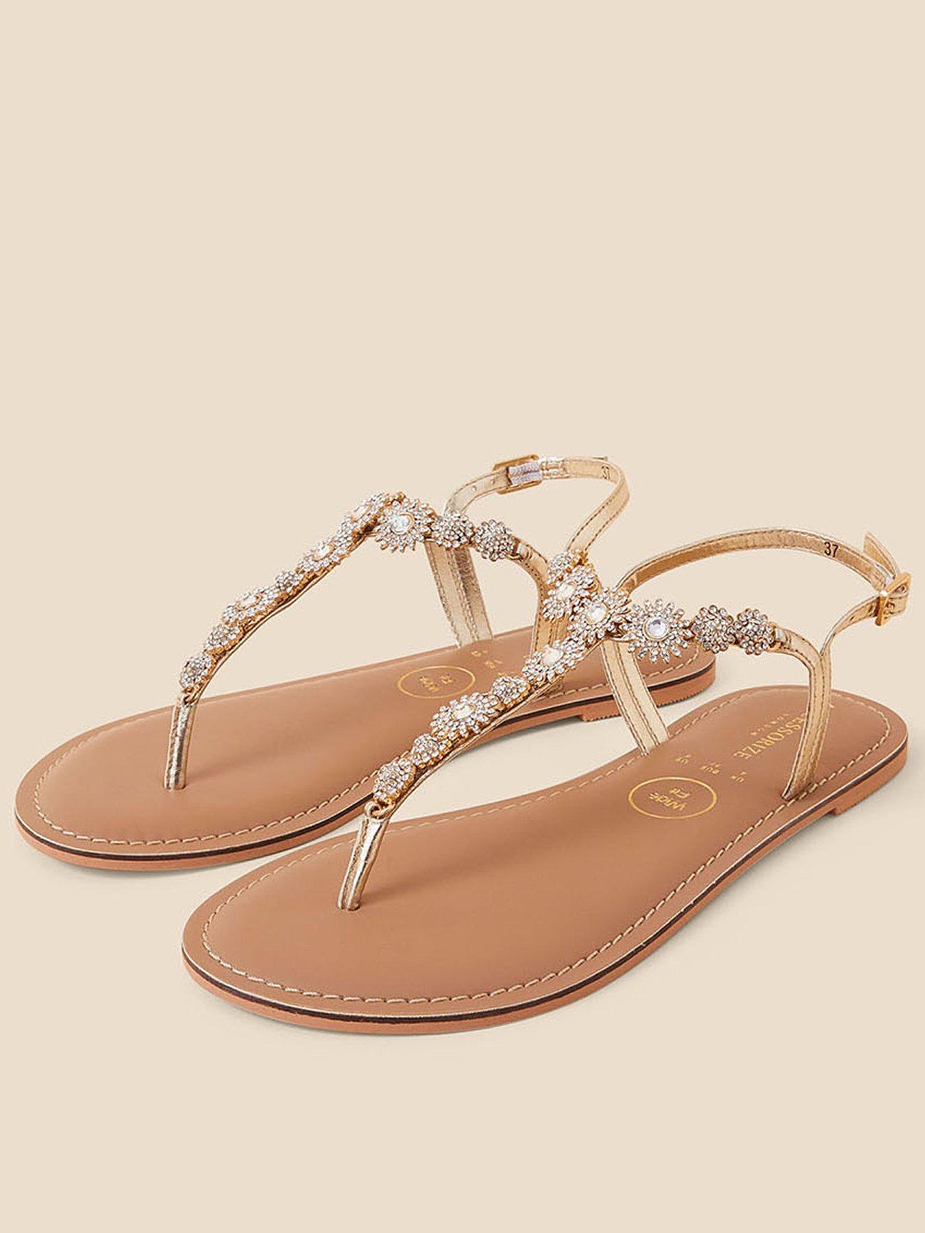 Gold flat sandals wide hot sale fit