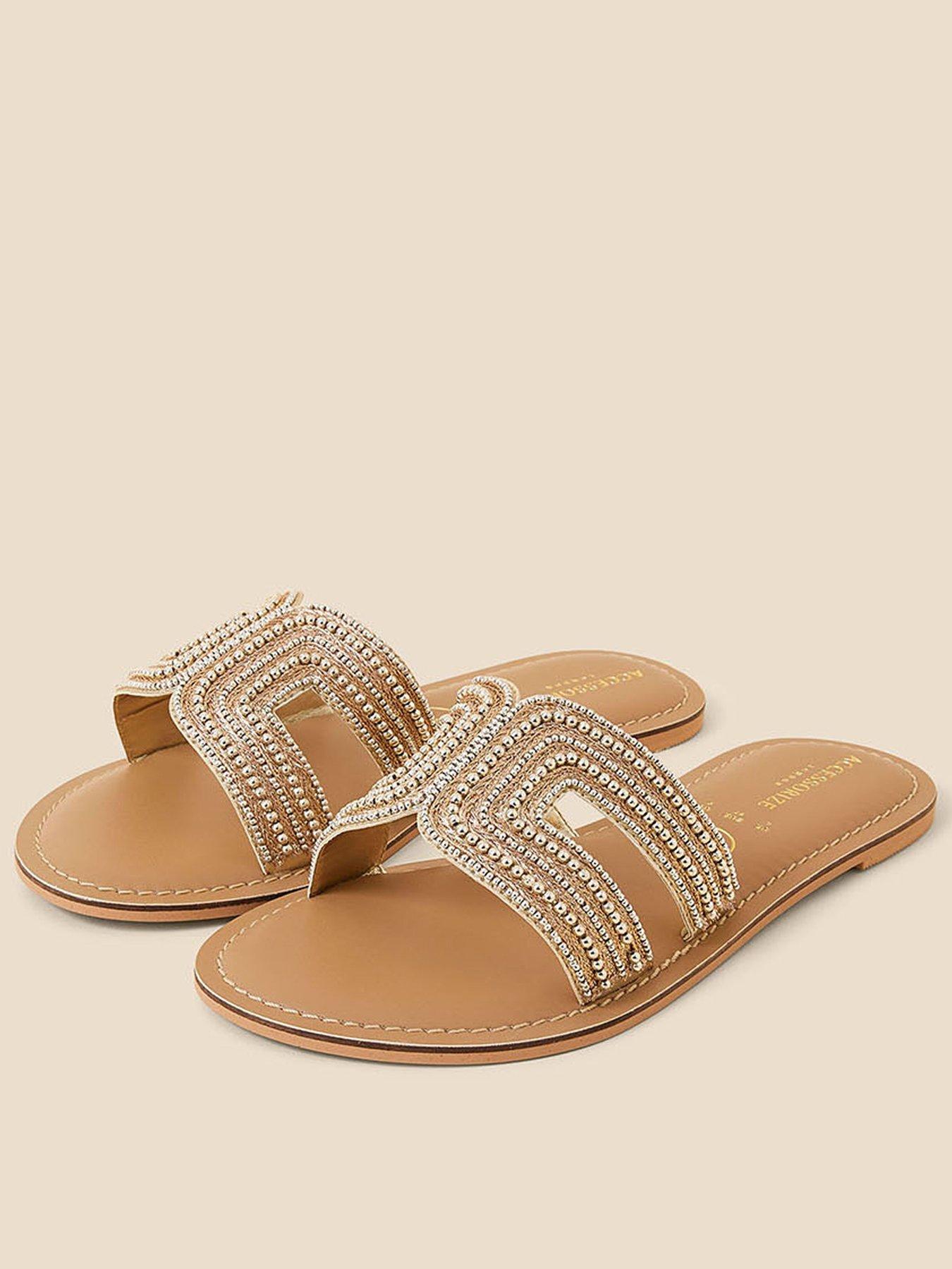 Accessorize Bella Gold Beaded Wide Fit Sandal littlewoods