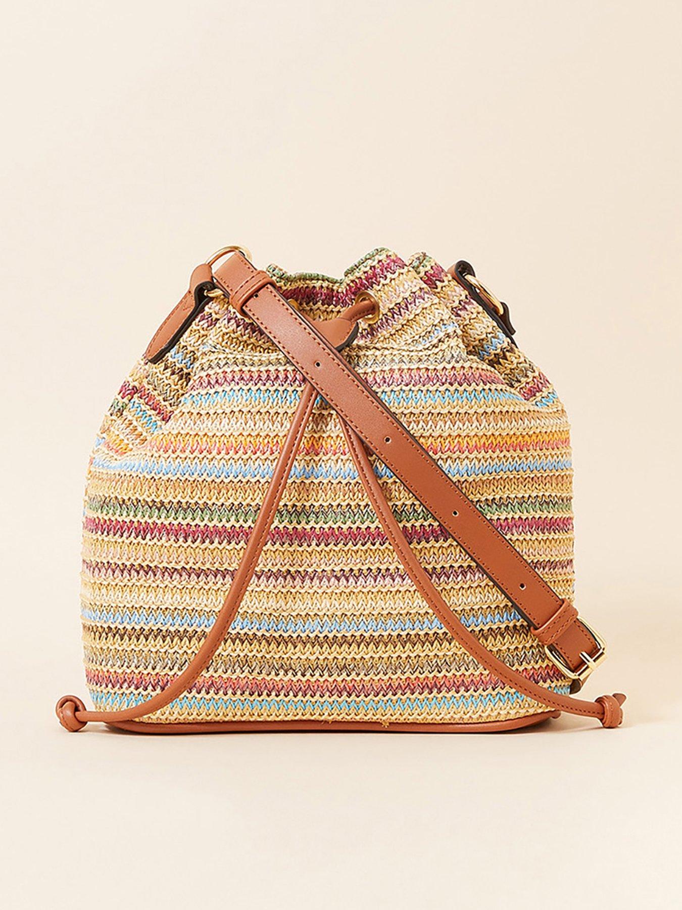 Accessorize Stripe Raffia Duffle Crossbody Bag