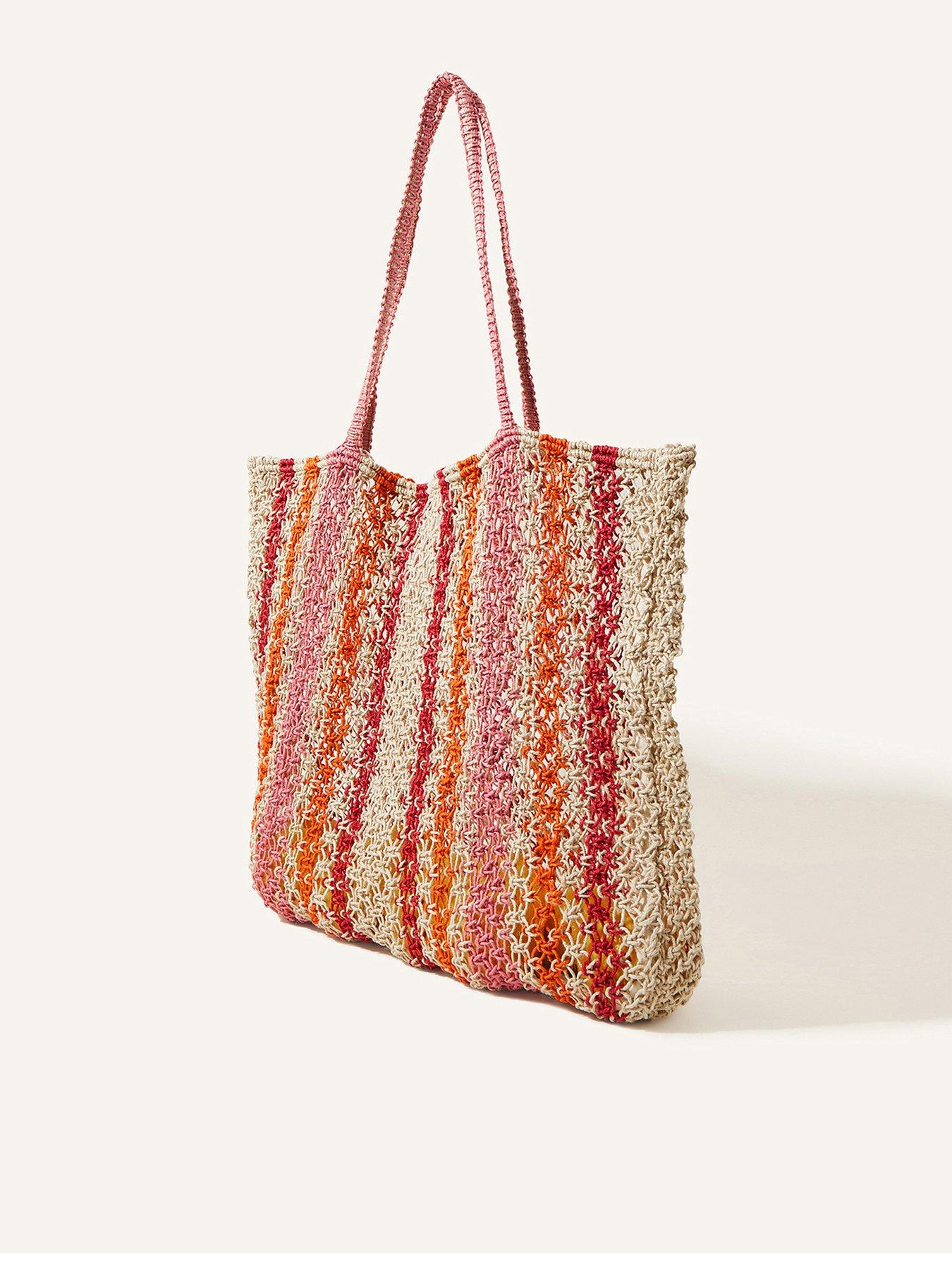  image of accessorize-stripe-macrame-shopper