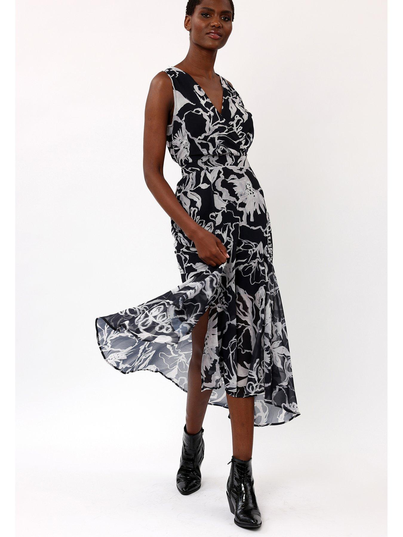 undefined Amber Wrap Front Midi Dress- Black