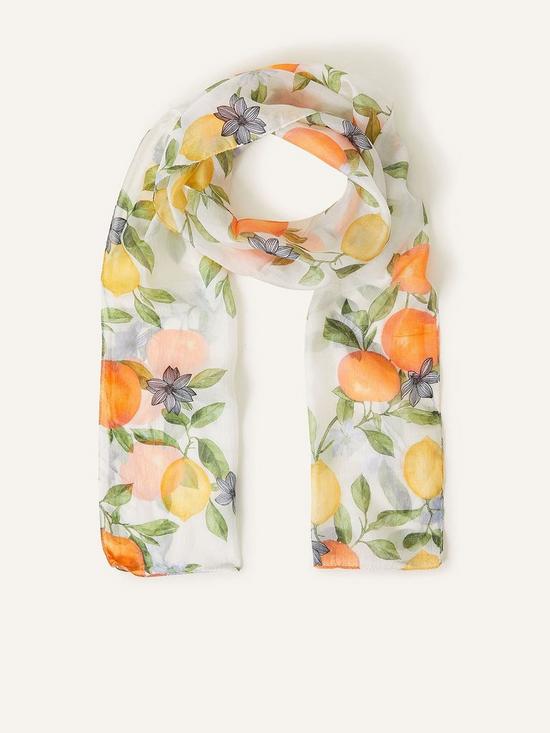 front image of accessorize-oranges-and-lemons-printed-scarf