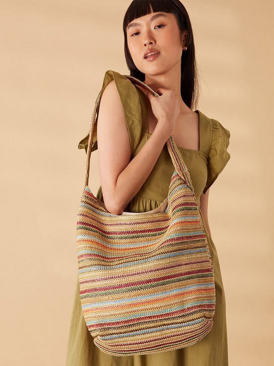 stillFront image of accessorize-stripe-raffia-slouch-bag