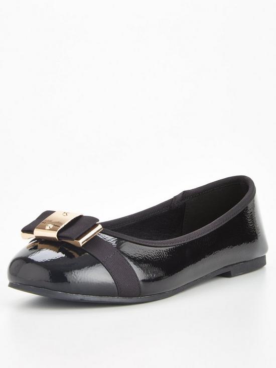 stillFront image of v-by-very-extra-wide-fit-patent-bow-ballerina-black