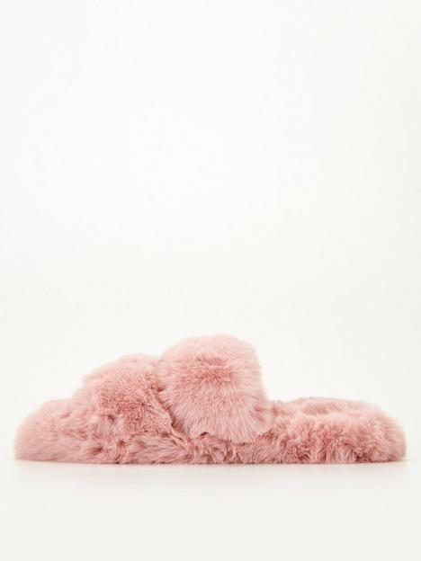everyday-faux-fur-twin-band-slider-slipper-pink