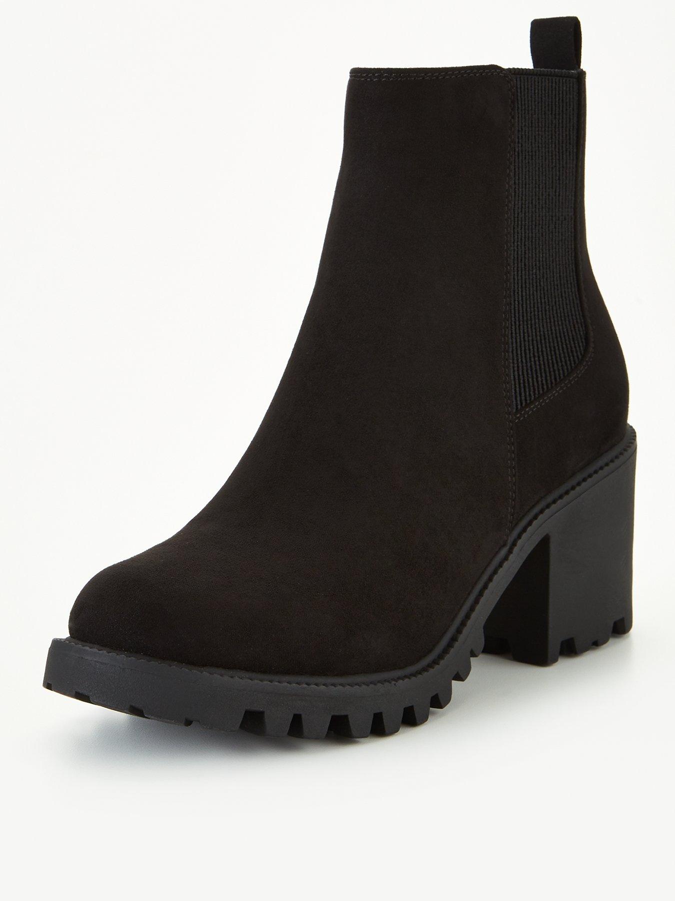 V by Very Wide Block Heel Chunky Chelsea Boot - Black | littlewoods.com