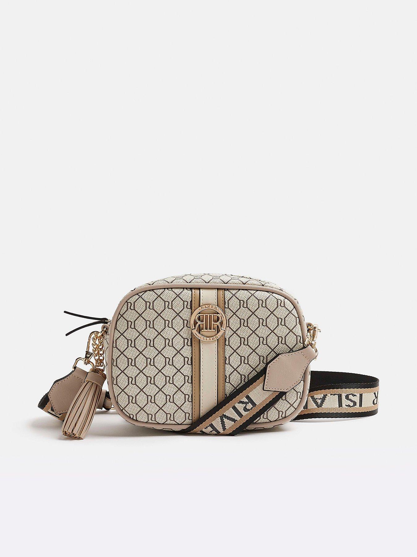 White Ri Embossed Boxy Crossbody Bag from River Island on 21