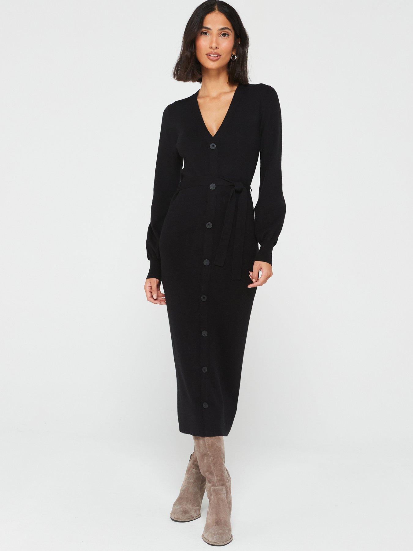 In The Style Perrie Sian Button Up Knit Midi Dress - Black