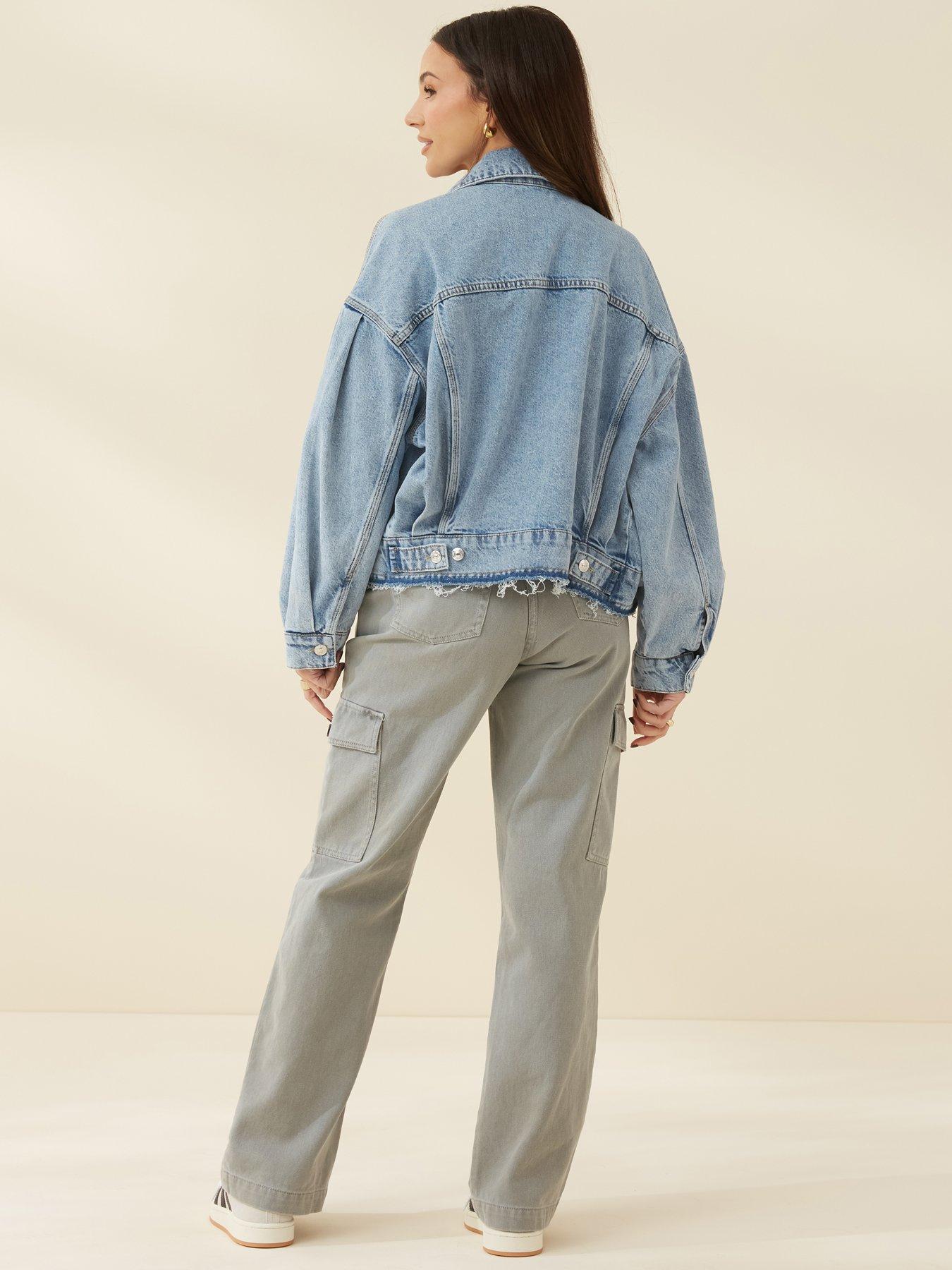 stillFront image of michelle-keegan-denim-drop-shoulder-oversized-jacket-light-wash