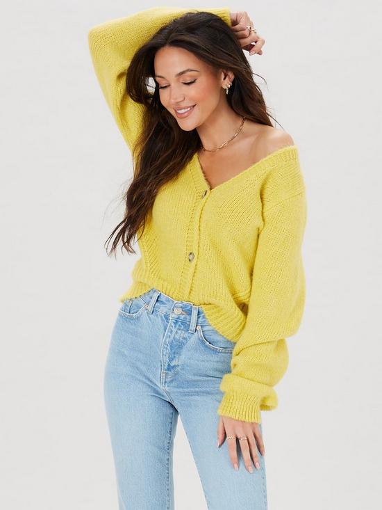 front image of michelle-keegan-button-through-slouchy-cardigan-yellow