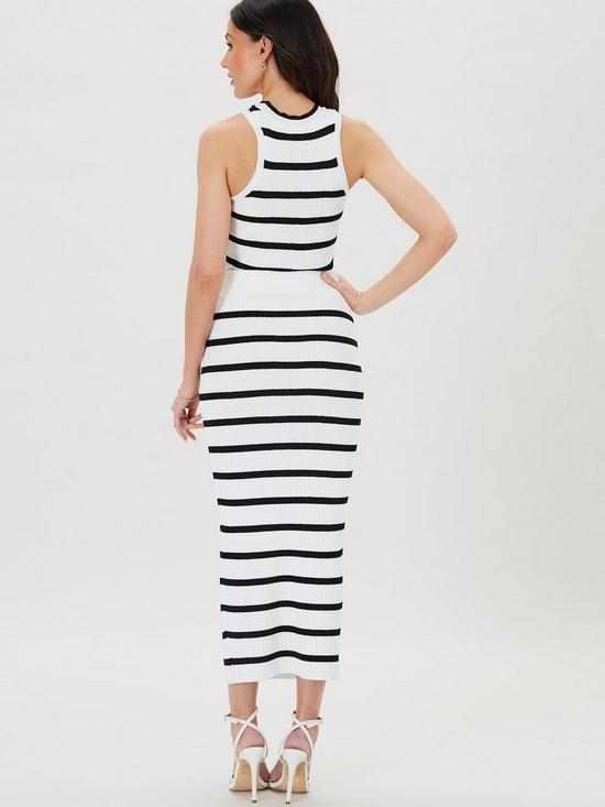 stillFront image of michelle-keegan-stripe-co-ord-knitted-midi-skirt-whiteblack