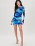  image of michelle-keegan-ruched-detail-printed-mini-dress-blue