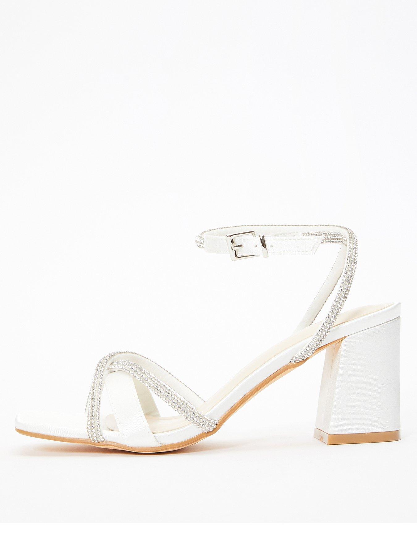 quiz silver diamante mid heel sandals