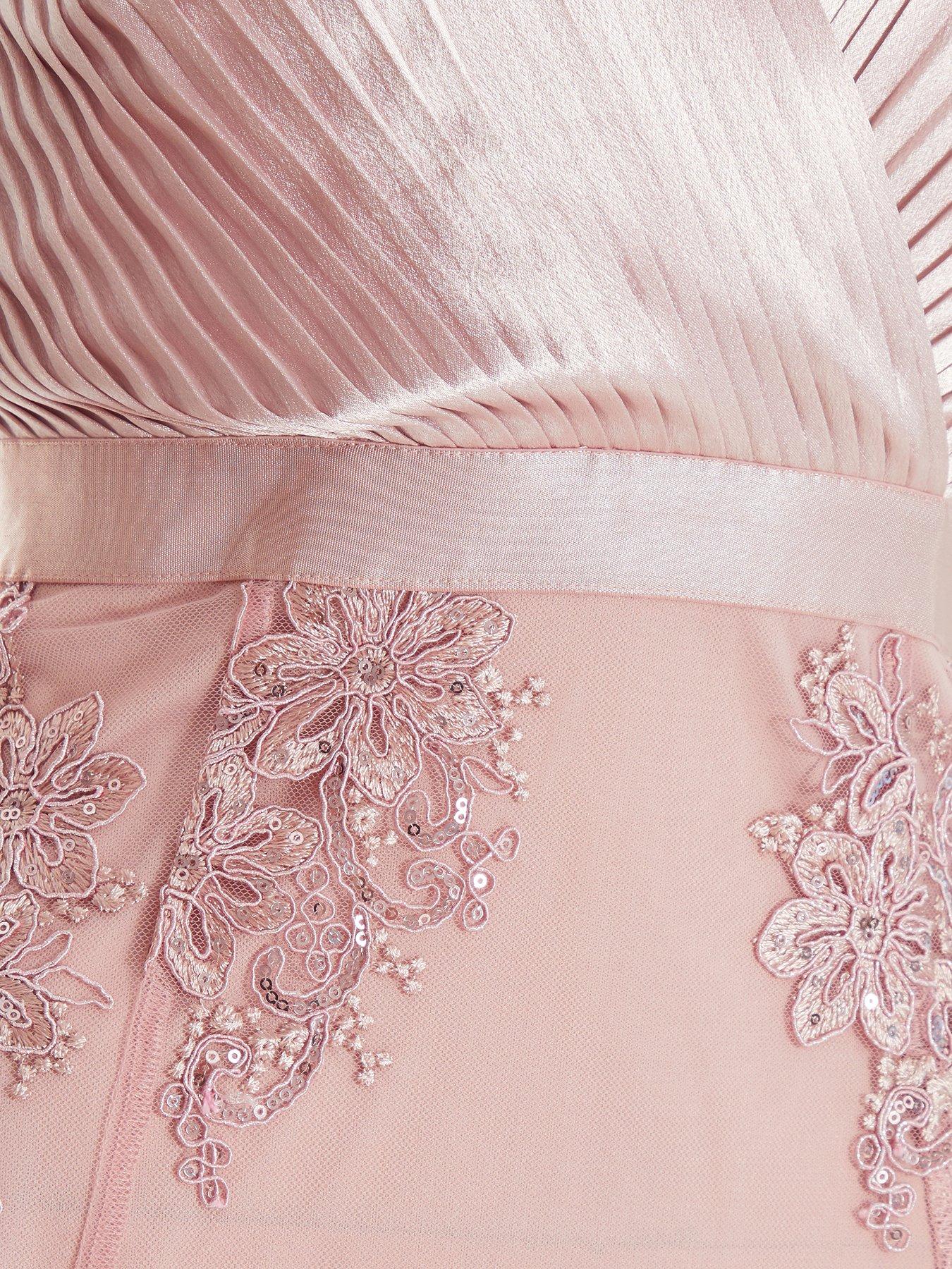 quiz pink dip hem dress Quiz Petite Light Pink Floral Dip Hem Midi Dress