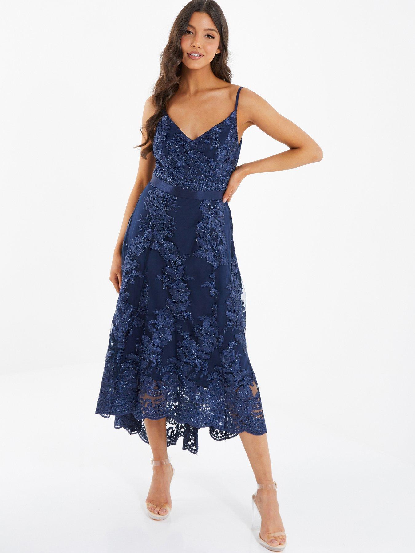 Quiz Lace Dip Hem Strappy Midi Dress littlewoods